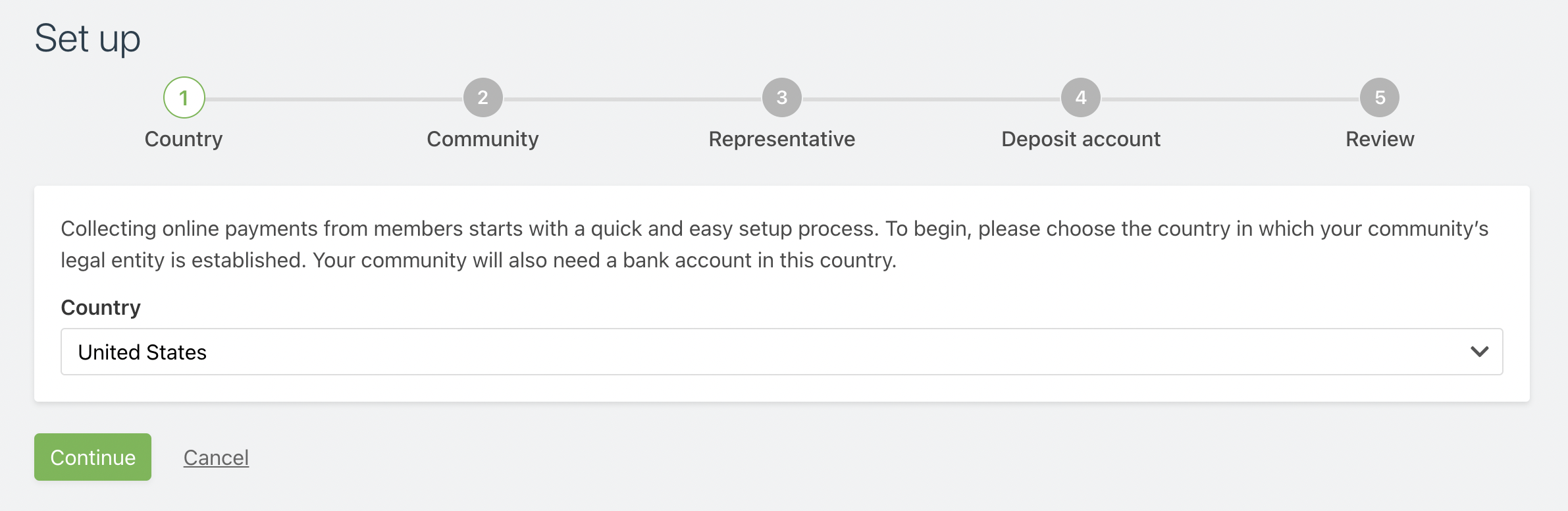 Screenshot of online payments setup process